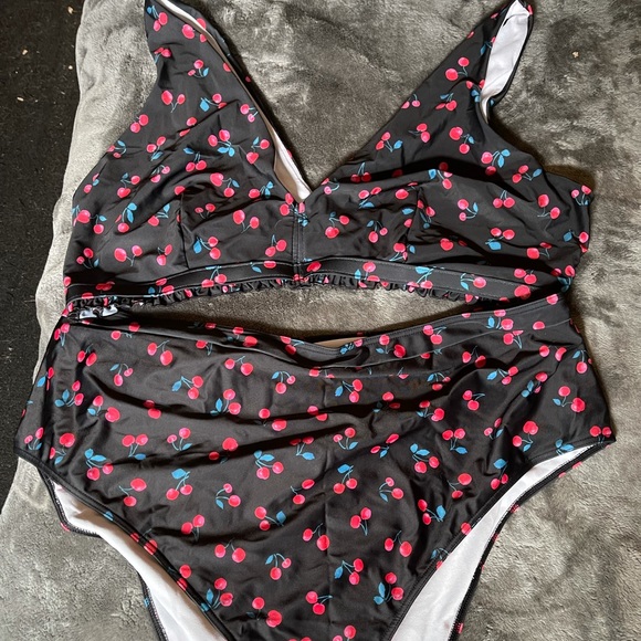 ASOS Curve Other - ASOS Curve Frill Bikini Cherry High Waist Swimsuit